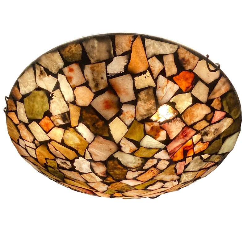 ARTZONE Stained Glass Flush Mount Ceiling Light 16 Inch 3-Light Natural Stone Mosaic Ceiling Lamp for Hallway Entryway Bathroom - Image 2
